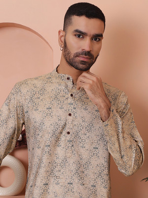 ANOUK Men Printed Straight Kurta(Beige)