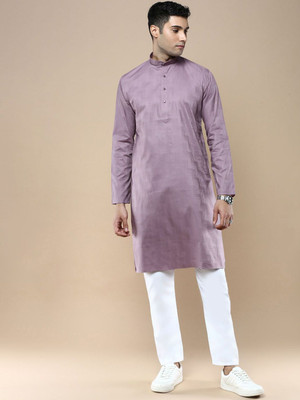 ANOUK Men Striped Straight Kurta(Purple)