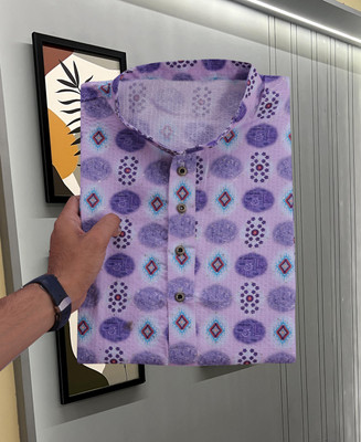 Lazzly Men Printed Straight Kurta(Purple)