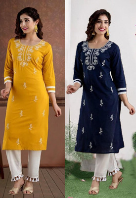 SISTO Women Chikan Embroidery A-line Kurta(Multicolor)