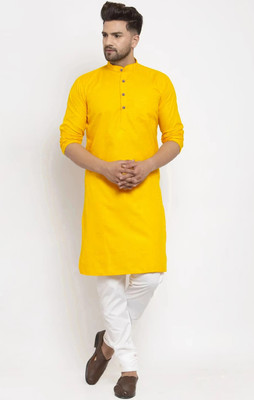 CHENECLOTH Men Solid Straight Kurta(Yellow)