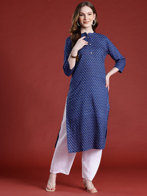 ANOUK Women Printed A-line Kurta(Blue)