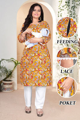 Jayshree Creation Women Geometric Print A-line Kurta(Yellow)