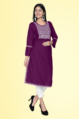 Kapadia Women Embroidered Straight Kurta(Purple)