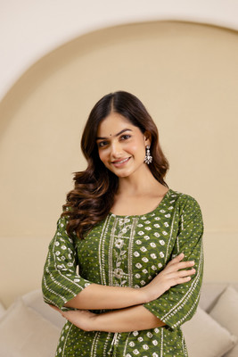 Sehrish Store Women Printed Straight Kurta(Green)