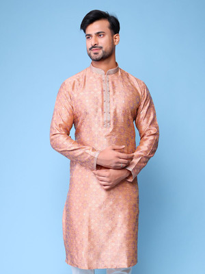 Aurik Men Printed Straight Kurta(Beige)