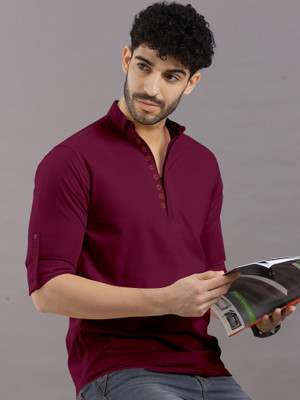 VTEXX Men Solid Straight Kurta(Maroon)