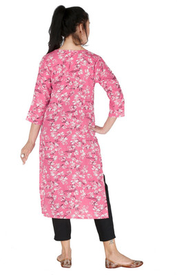 HouseOfCommon Women Printed Straight Kurta(Pink)