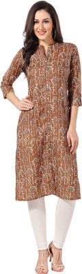 Divastri Women Printed Straight Kurta(Brown)