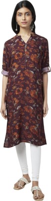 Rangmanch by Pantaloons Women Floral Print Straight Kurta(Maroon)