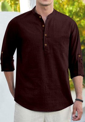 clothingveda Men Solid Straight Kurta(Maroon)