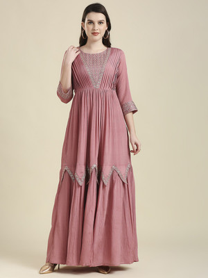 Bhavna Textiles Women Gown Pink Maxi/Full Length Dress
