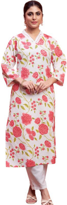 MEESHIAA FASHION Women Floral Print, Printed Straight Kurta(White)