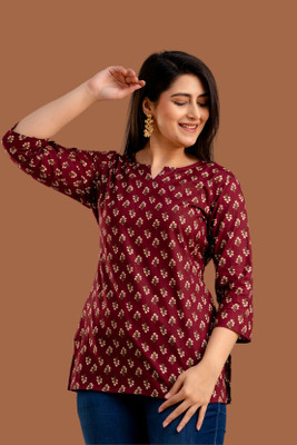 ARZOO Women Floral Print Tunic Kurta(Maroon)