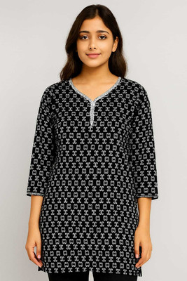 Jyoti Fashion Women Printed, Geometric Print Straight Kurta(Black)