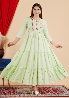 NANERA Women Embroidered Anarkali Kurta(Light Green)