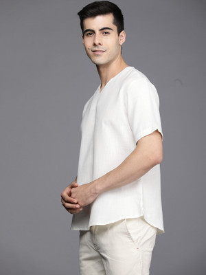 Indo Era Men Solid Straight Kurta(White)