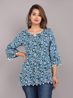 BADTHUNIA FAB Women Printed Flared Kurta(Blue)