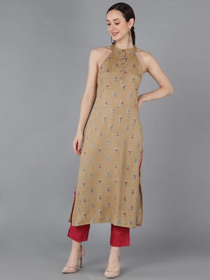 AHIKA Women Printed Straight Kurta(Brown)