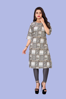 Tulsii Fab Women Animal Print Straight Kurta(Black)