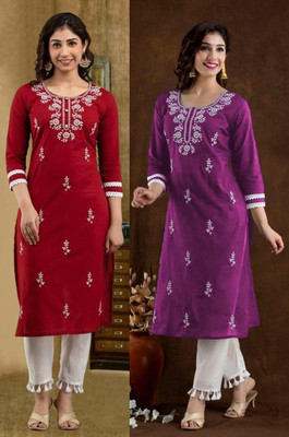 vikshi Women Embroidered Straight Kurta(Multicolor)