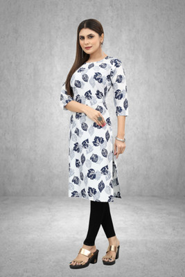 Maridiifashion Women Floral Print Straight Kurta(White)