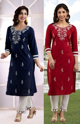 SISTO Women Chikan Embroidery A-line Kurta(Multicolor)
