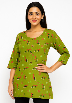 Crezystyl Women Printed Straight Kurta(Green)