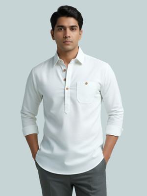 Vida Loca Men Solid A-line Kurta(White)