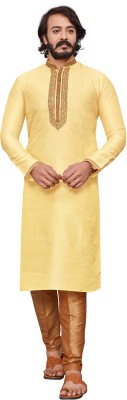 FSUS Men Solid Straight Kurta(Yellow)