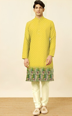 VARNIFABSTORE Men Printed, Geometric Print Straight Kurta(Yellow)