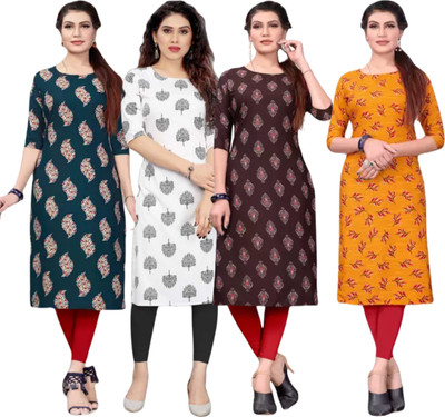 KurtisMart Women Printed Straight Kurta(Yellow)