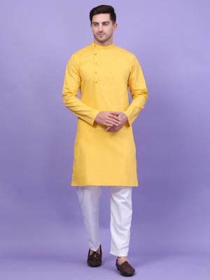QISHTAR Men Solid A-line Kurta(Yellow)