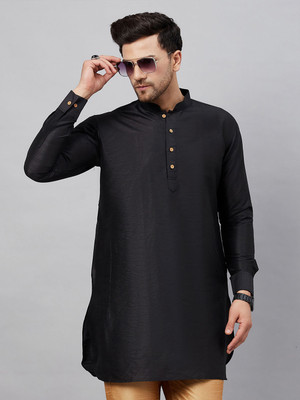 VM Men Self Design A-line Kurta(Black)