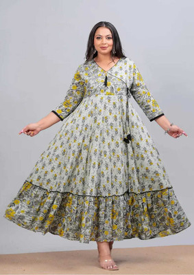 KPGARMENT Women Printed Anarkali Kurta(Grey)