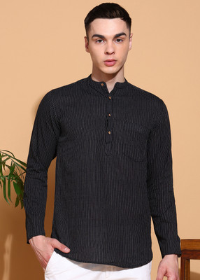FUBAR Men Printed Straight Kurta(Black)