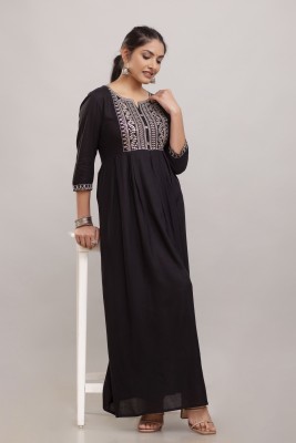 RAAKA Women Embroidered Anarkali Kurta(Black)