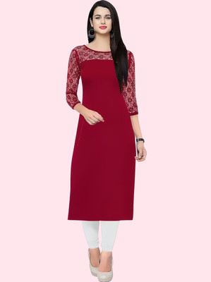 ZELZIS Women Solid Straight Kurta(Maroon)