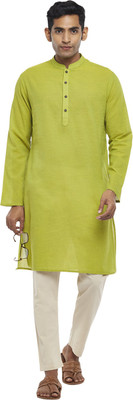 Indus Route by Pantaloons Men Solid Straight Kurta(Light Green)