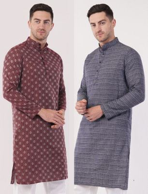 Zargnut Attire Men Self Design Straight Kurta(Dark Blue, Blue)