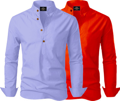 Kavyangle Creation Men Solid Straight Kurta(Blue, Red)