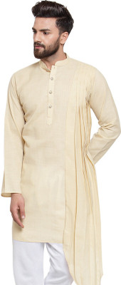 JS COLLECTION Men Solid Asymmetric Kurta(Beige)