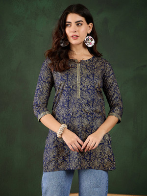 Sangria Women Printed Straight Kurta(Blue)