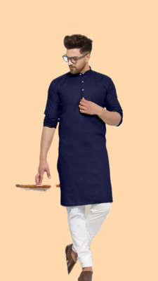 Anuj Fashion Men Solid A-line Kurta(Dark Blue)