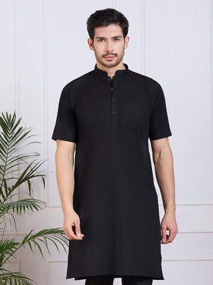 Rajubhai Hargovindas Men Solid Straight Kurta(Black)