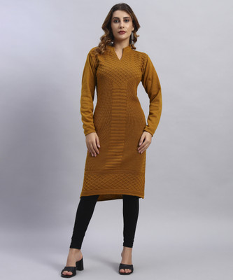 HEMLOCK Women Woven Design Straight Kurta(Orange)