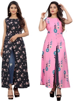 tanvi creation Women Printed Frontslit Kurta(Pink)