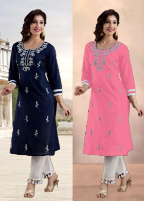 SISTO Women Embroidered Straight Kurta(Multicolor)
