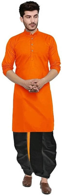 Metro Traders Men Solid Straight Kurta(Orange)