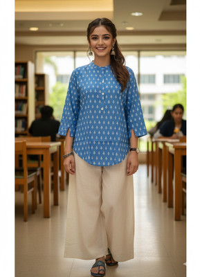 Kisu Women Ikat A-line Kurta(Blue)